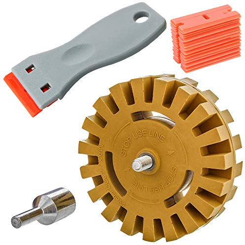 Gebildet 4 inch Car Decal Remover, Wheel Vinyl Sticker Remover with Drill Adapter, Rubber Eraser Wheel, Plastic Scratch, Adhesive + 1pcs Scraper + 20pcs Plastic Blades