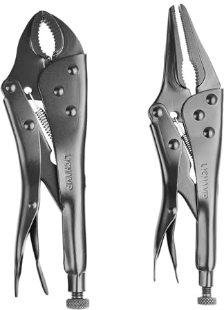Lichamp Locking Pliers Set - 10 inch Curved Jaw and 9 inch Long Nose Vise Pliers, Vise Grips for Automotive, Plumbing, Metalworking