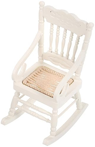TOYANDONA Puppenhaus Miniatur Schaukelstuhl aus Holz Puppenhaus Möbel Zubehör Dekorationen (Weiß)