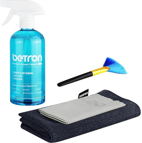 Betron 500ml Screen Cleaner for TV, Monitor, Laptop, LED, LCD, Tablet, Smartphone, Camera Lens, Cleaning Kit Includes Microfibre Cloths and Cleaning Brush