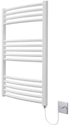 Greenedhouse White Electric Heated Towel Rail Curved 500mm W x 800mm H | Curved Design, Bathroom Radiator, Towel Warmer
