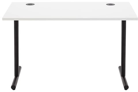 Amazon Basics Home-Office-Schreibtisch, Gaming-Schreibtisch, Computertisch Mit Kabelsteuerung, 25mm Starke Tischplatte, Modern, Einfache Montage, Schwarzer Rahmen, Weiß, 120,0cm x 60,0cm x 73,6cm