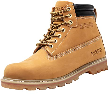 SAFETY LOONG Work Boots for Men Soft Toe Non Slip Rubber Sole Comfortable Full Grain Leather Waterproof Welt Construction Shoes 11