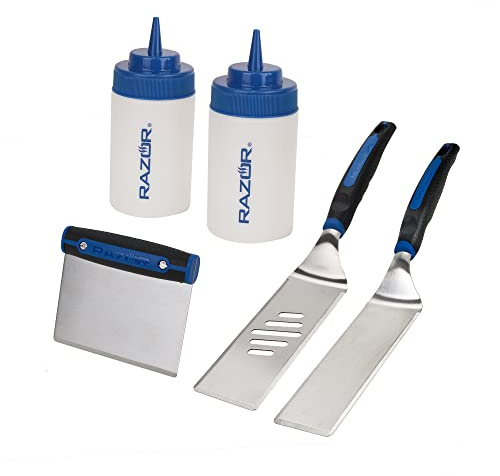 Rasierer, 5-teiliges Grillset, inklusive Stahlzerkleinerer, 2 transparente Quetschflaschen und 2 Spatel