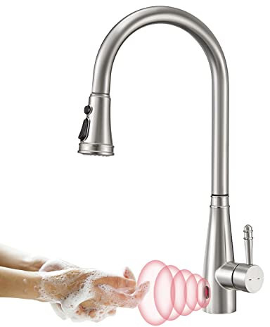 YUANNY Robinet de Cuisine Douchette Touchless Sensor, Mitigeur Évier Cuisine Extractible Rotatif à 360°, Mélangeur Cuisine Chaud et Froid avec 3 Modes Pulvérisation