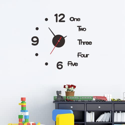 Orologio da Parete Adesivo Silenzioso,Orologi da Parete 3D Orologio da Parete in Acrilico Digita Moderno Grande Orologio da Parete 3D,per Casa Ufficio,Camera da Letto Decorazione(Nero) (XY00037)