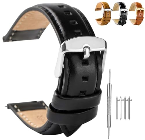 Spolife Universal-Lederarmband mit Schnellverschluss 18mm/20mm/22mm – Unisex Damen/Herren（mit Werkzeug ）