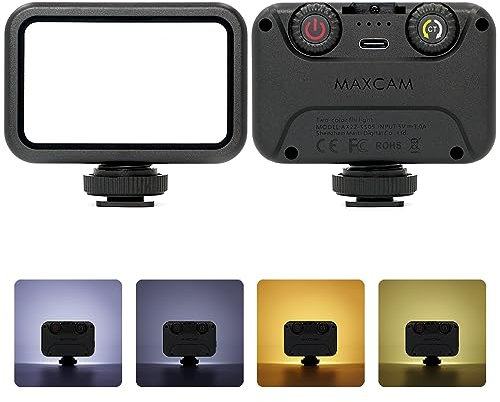 MAXCAM Luce video LED bicolore sulla fotocamera, durata dell'illuminazione 2 ore, dimmerabile 3200K-6700K e luminosità 1080 lumen, lampada di riempimento LED