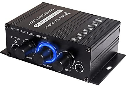 XMSJSIY Power Amplifier 12V HiFi Stereo Audio Amplifier 2 Channel HiFi Bass Audio Subwoofer Amp AUX Input for Cars CD DVD MP3 Player Speakers