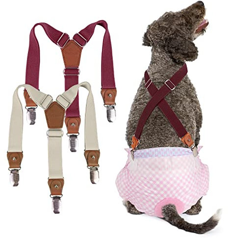 Pet Soft Hundewindel-Hosenträger, 2 Stück Hunde-Hosenträger, Hunde-Windelgeschirr, Hosenträger für Windeln, Damen, Welpen-Hosenträger, Bauchbänder, Haustier-Kleidung (Beige-Wine, M)