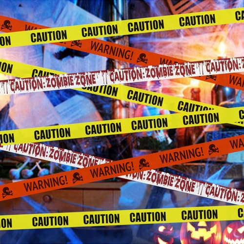 Jsdoin Halloween Decorations Caution Tape 30M Yellow Hazard Warning Props Fright Tape for Zombie Party Haunted House Party Danger Areas Decoration