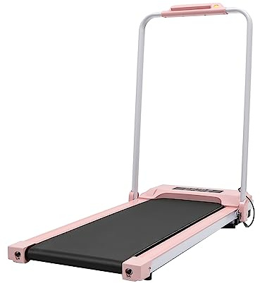 Walking Pad, 2.0HP Faltbar Laufbänder, Laufbänder Schreibtisch mit 0-90° Handlauf-Klappwinkel, 0.5-6mph Geschwindigkeit, 500W Motor mit Fernbedienung/LED Anzeige(Maximalgewicht 100kg) (Rosa)