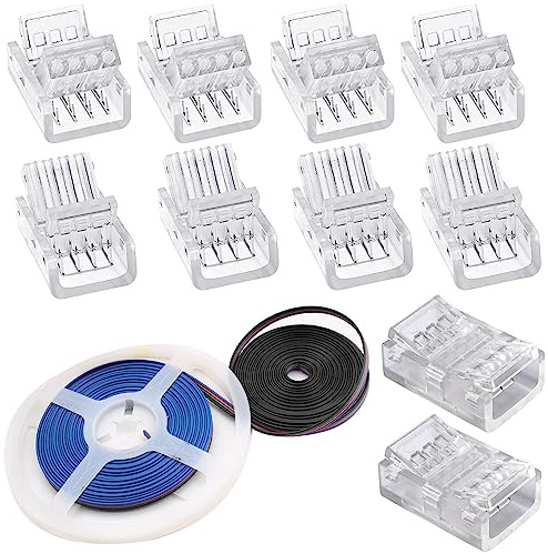 RUNCCI-YUN 10m 4 Pin 10mm Cable de Extensión de Tira de LED,Cable de Conexión DC 12V,4 Pin 10mm Conectores de Tira de Luz Conexión Rápida de tira RGB de 2835 5050