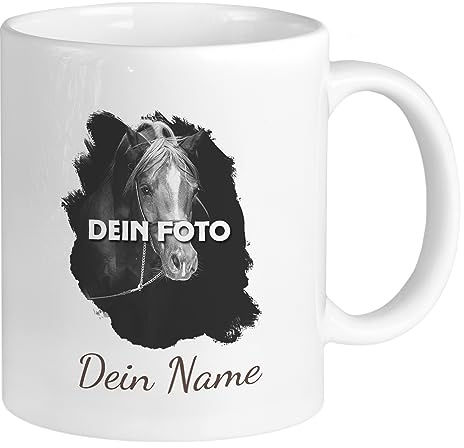 GRAZDesign Tasse Pferd mit Namen & Eigenes FOTO personalisiert | Pferdemotiv als Geschenk für Mädchen und Frauen, Pferdetasse Kinder Namenstasse Keramik 330ml