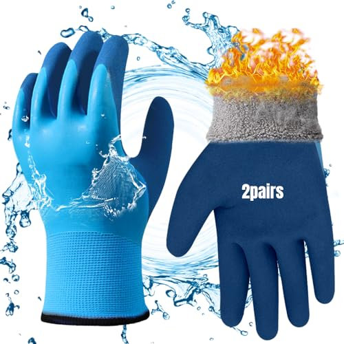 mizikuu Guanti da lavoro invernali, 2 paia Guanti da Meccanico doppio strato in nylon isolati guanti di montaggio caldi impermeabili Guanti per industria edile, magazzino, logistica, frigorifere