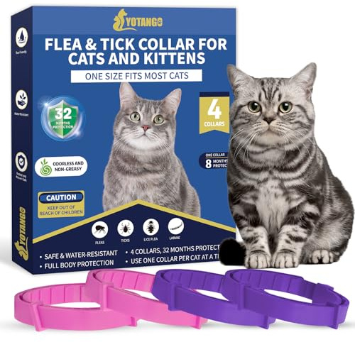 4 Pack Flea Collar for Cats, 32 Months Flea and Tick Prevention for Cat, Waterproof Cat Flea Collar, Natural Flea Treatment, Adjustable Fleas and Ticks Collars for Cats Kittens(Pink&Purple)