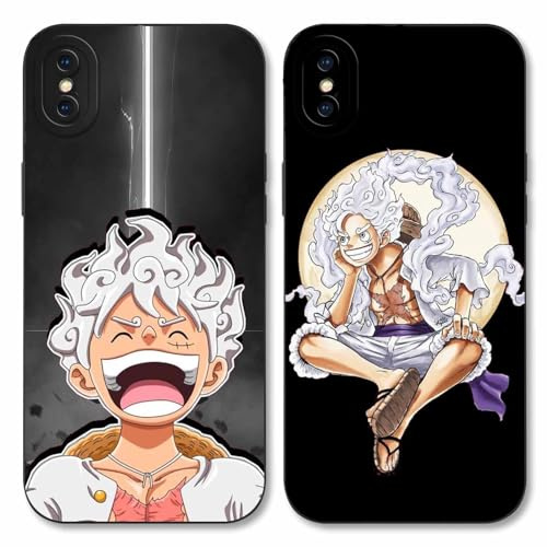 2 Pièces Coque pour Apple iPhone X/iPhone XS 5.8'', Animé Luffy Gear 5 Nika Zoro Sun God avec Protection Caméra Etui Housse de Haute Qualité TPU Silicone Mince Souple Antichoc Case-Noir4