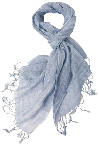 Prettystern 200/65cm XL Sciarpa di lino lunga unicolore screziata estiva con frange da uomo - T108 Blu