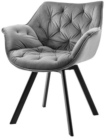 Stuhl THE DUTCH COMFORT - 68cm - grau - Samt Metallbeine drehbar Armlehne | Auto-Return-Funktion, hoher Komfort, bequeme Polsterung, pflegeleicht, Design, 180° Drehfunktion, Eyecatcher