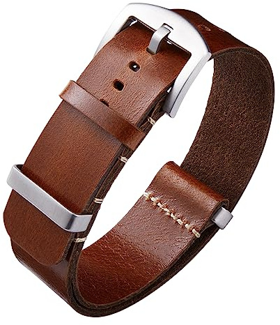 BINLUN Leder Uhrenarmband Einteilig Geöltes Lederarmband 18mm 19mm 20mm 21mm 22mm 24mm Ersatz Uhrenarmbänder für Herren und Damen mit Silber/Schwarze Schnalle