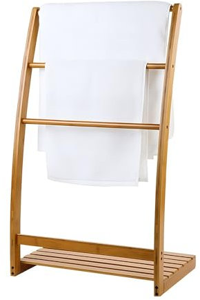Bamboo Freestanding Towel Rack Holder with 3 Rails | Easy to Install Standing Towel Rail for Bath and Hand Towels | 50X31.7X84.5cm Height