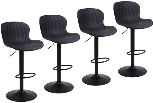Nusetx Barhocker 4er Set, Barstuhl Höhenverstellbar, Barstühle mit Lehne und Fußstütze, Drehbar Küchenstühle Bar Stool für Esszimmer, Küche und Theke, Schwarz