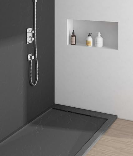 Supreme 1200 x 800mm Black Stone Resin Ultra-Slim 25mm Rectangular Shower Tray, Concealed Waste