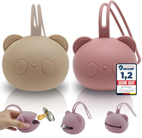 Tastic Schnullerbox Baby - 2x Silikon Schnullerbox für unterwegs in Pandaform – Schnulleraufbewahrung BPA frei – Box vielseitig nutzbar und leicht zu Reinigen. beige + rosa