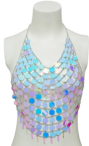 Maxtonser Bikini scintillante Catena Petto Glitter Reggiseno Bikini Crop Top Catena Paillettes Gioielli per il corpo Sexy Clubwear Beachwear Accessorio