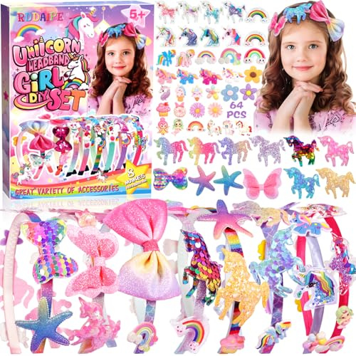 RDDAIPE 8pc Kit de Fabrication de Bandeaux pour Fille,Accessoire Cheveux Bricolage,Loisir Creatif Serre Tete Activite Manuelle pour Fille Enfant 4 5 6 7 8 9 10 Ans Jouet Jeux Cadeau Anniversaire Noel