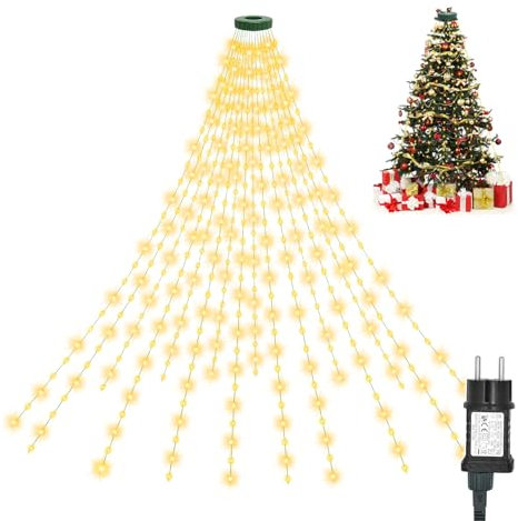 AGOTD Guirlande lumineuse sapin de Noël 400 LED 2.5M 16Guirlandes 8 Modes Guirlande Lumineuse noel, éclairage de Noël LED intérieur et Extérieur, Blanc Chaud