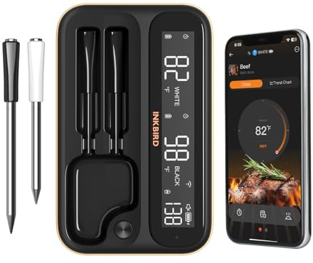 INKBIRD Smart 5GHz Wireless Meat Thermometer INT-12-BW,Bluetooth WiFi Meat Thermometer probe with Dual Probes, Backlight LCD Display and Smart App for BBQ, Oven, Grill, Smoker, Air Fryer