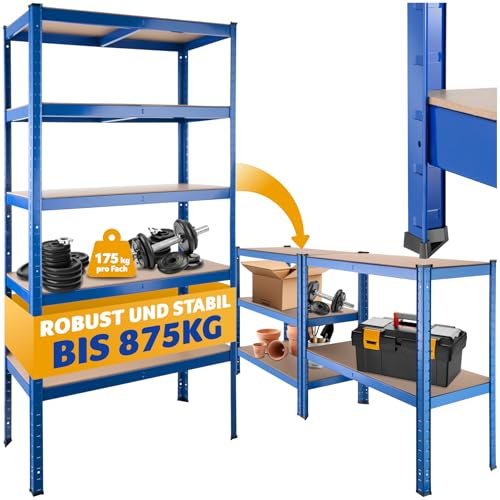 tectake® Étagère Garage Étagère Charge Lourde Meuble de Rangement modulable en métal 5 tablettes 90,5 x 40,5 x 180,5 cm Max. 875 kg Rangement Outils Rangements Atelier pneus Buanderie