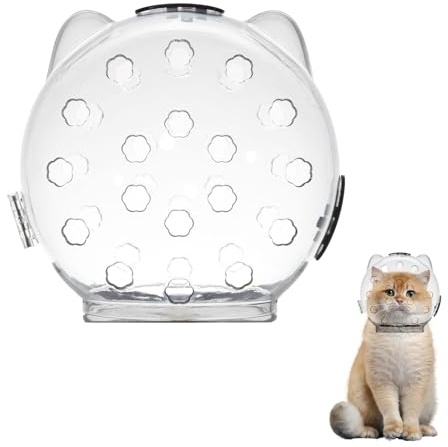 PETCUTE Atmungsaktive Katzenmaulkorb,Katzenmaulkorb für die Fellpflege Katze,Transparenter Katzenmaulkorb Helm mit Doppelverriegelung,Katzenmaulabdeckung,Schützt vor Beißen und Kauen von Katzen