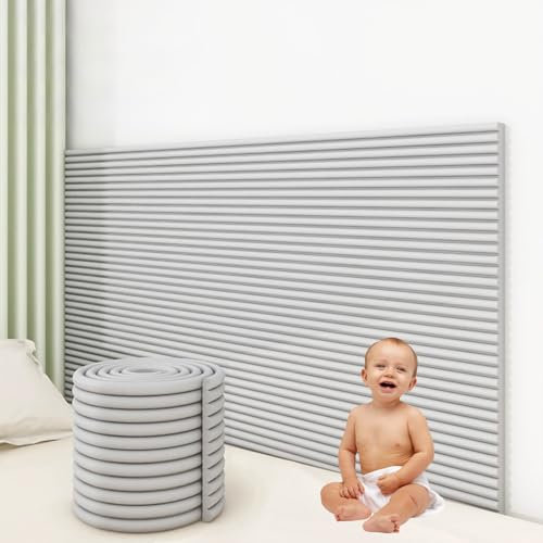 APMOE 3D Wandpaneele Gepolstert 1cm Dick Anti-Kollision Wandkissen Wandpolster Selbstklebend für Schlafzimmer, Wandschutz Bett Kopfteil, Polsterpaneel Wand Isolierung(Grau,40 x 200 cm)