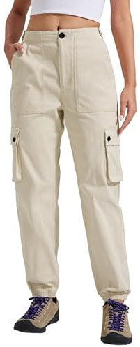 Pioneer Camp Wanderhose Damen Cargohose für Frauen Arbeitshose mit Gummibund Outdoor Hosen Baumwolle Stretch Jogginghosen mit 6 Taschen Khaki S