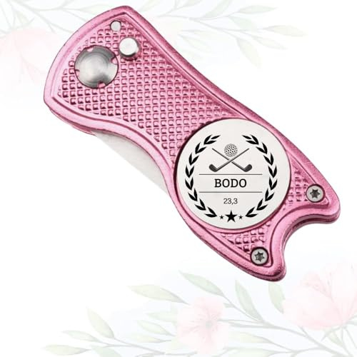 Generisch Personalisierbare Pitchgabel mit Ballmarker; Divottool mit Handicap und Namen (Rosa)