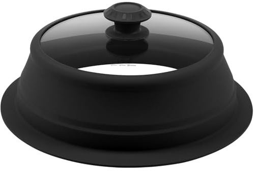 Collapsible Microwave Splatter Lid with Vented Tempered Glass Cover Wok Lid for Microwave Safe, Stockpot Steamer Pot Pan 11-12.5 inch Universal Multifunction Silicone Cover