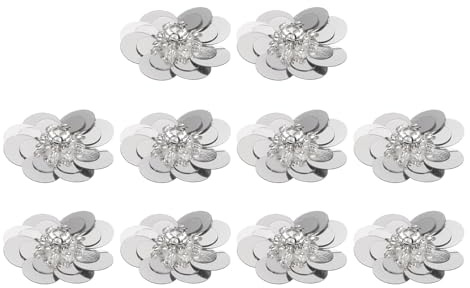 QUARKZMAN 10 Stück Pailletten Perlen Blumen Patches 30mm Silber | Handgemachte Paillette Kristall Applikation Nähen Perlen Blumen Applikation, Für Kleid Taschen Stirnband Dekor
