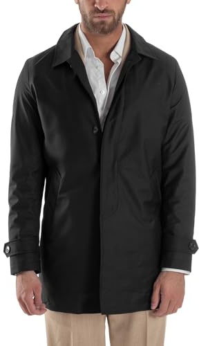 Giosal Giubbotto Uomo Trench Lungo Leggero Giacca Impermeabile Con Colletto Bottoni Tessuto Tecnico No Stiro Tinta Unita (IT, Numero, 54, Regular, Regular, Nero)