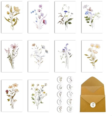 OPUHOHR 10 Hochzeitskarten, Blanko Karten mit 10 Umschlägen, Geburtstagskarten Postkarten Set, Kartenset Danke Karte Geburt, Jubiläum, Hochzeit, Taufe
