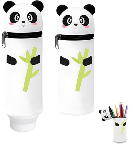 Chiquieray 2-in-1 Federmäppchen, Kawaii Tier Stifthalter, Cartoon Silikontasche für Mädchen und Jungen (Panda)