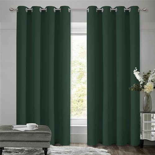 VEHEDE Verdunkelungsvorhänge mit Ösen Vorhang Blickdicht Thermovorhang Kälteschutz Gardinen Schlafzimmer, 2er Set H175x B140 cm, Blackout Thermal Curtains Dunkelgrün Vorhänge Wohnzimmer