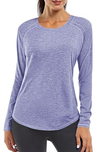 Gyabnw Maglietta Sportiva Donna Maniche Lunghe Maglia Palestra Girocollo Dettagli Riflettenti T Shirt Fitness Donna Yoga Corsa Palestra