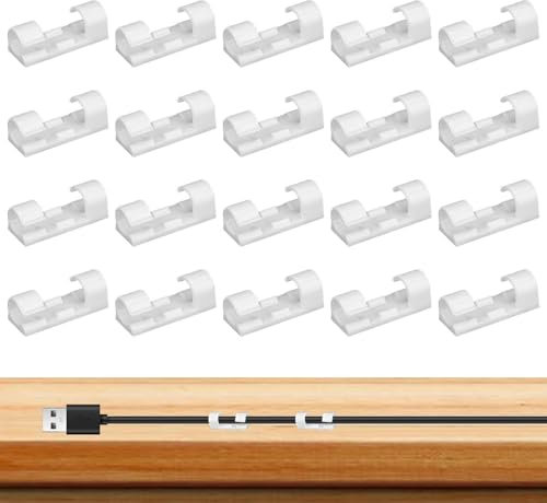 20 Klebstoffclips - Kabelorganisator für USB-, Netzwerk- und Peripheriekabel, saubere Schreibtischlösung für den Gebrauch von Home Office | Langlebige -Kabelhalter für ordentliche Einrichtung