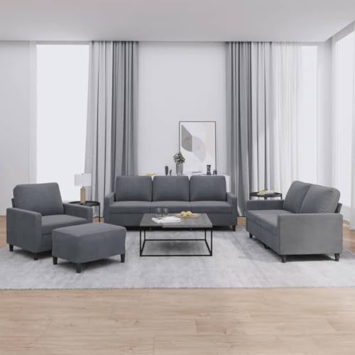 Emmtore Sofagarnitur, Sessel Couch mit Kissen, Sofa Wohnzimmersofa mit Armlehnen, Couchgarnitur Designsofa Sitzmöbel Polstermöbel,Dunkelgrau,Mit Kissen & Fußhocker