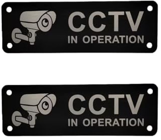 2 Pcs CCTV In Operation Signs, 15x5cm Aluminum Self-Adhesive, Anti-Scratch with Pre-Drilled Holes for House Business Indoor Outdoor​