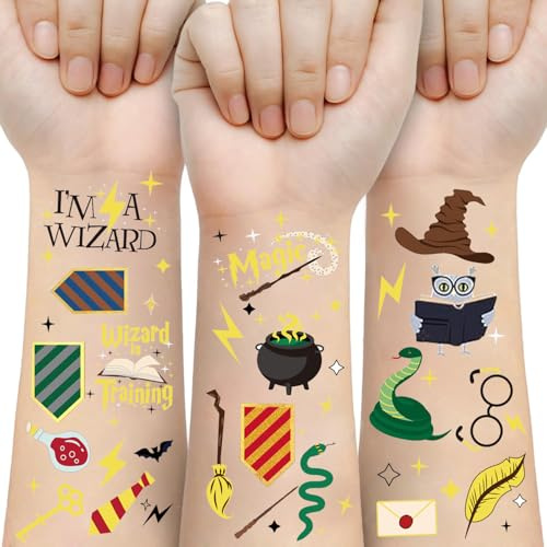 150 Stück temporäre Tattoos mit Zaubermotiven, Aufkleber, magische Zauberkunst, Goldfolien-Tattoos, Partygeschenke, Dekorationsartikel für Schulpreise, Belohnungen, Geschenktüten, Füllmaterial für Ges