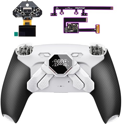 eXtremeRate SPARK Tasti Posteriori Kit per ps5 Controller BDM 010 020, Display OLED + Clicky Trigger Stop + Grip Ergonomici, 4 Palette Rimappabili Accessori per ps5 Joystick, Bianco