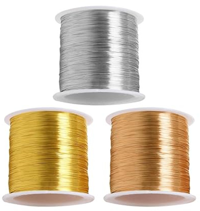 100m x 3 Spule Schmuckdraht 0.3mm Basteldraht Dünn, Draht zum Basteln Lichtbeständig und Leicht, Basteldraht Gold Silber Kupferdraht für Schmuckherstellung Bastelarbeiten Modellbau